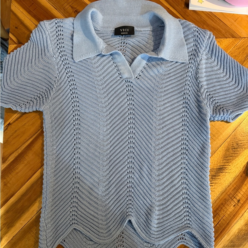 Vici Sky Blue Knit Top
